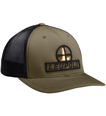 Reticle Trucker Hat in color Loden / Black. Great hat for hunting, fishing, and spending time in the outdoors. It has a pre-curved bill and adjustable one size fits all. 