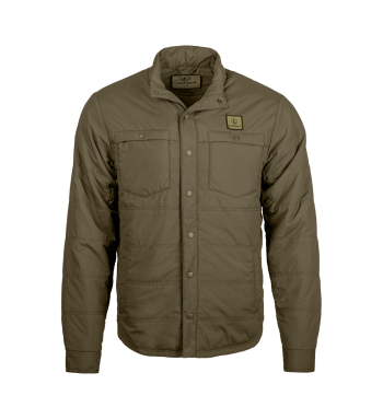 Front view of Leupold's lightweight, water resistant, ALPINE PRO INSULATED SNAP SHIRT in color Ash Green. 