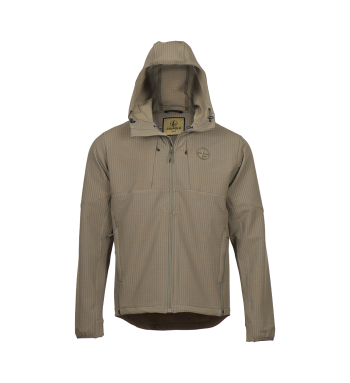 Front view of Frost Trail Softshell jacket, holster clothing in Green color.