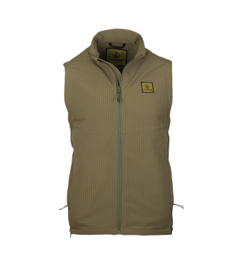 Front view of Frost Trail Softshell Vest, holster clothing in Ash Green color.