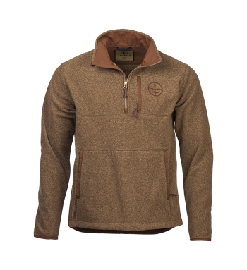 Front view of Make Ready 1/4 Zip Fleece, holster clothing in Brown color.