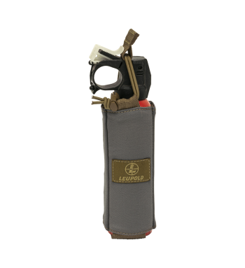 Front view of Pro Guide Bear Spray Pouch, with MOLLE webbing and wide gussets to accommodate any bear spray. 