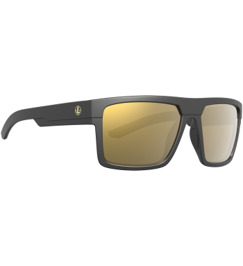 Profile of Becnara polarized prescription ready sunglasses for fishing, hunting and shooting in color Matte Black with Bronze Mirror lenses.