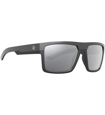 Profile of Becnara polarized prescription ready sunglasses for fishing, hunting and shooting in color Matte Black with shadow gray flash lenses.