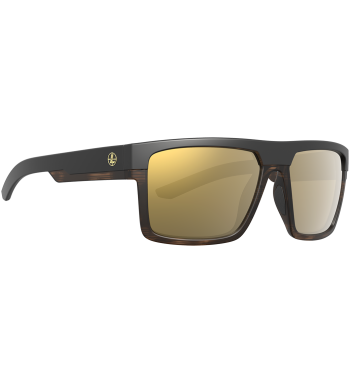 Profile of Becnara polarized prescription ready sunglasses for fishing, hunting and shooting in color Matte Black/Tortoise with Bronze Mirror lenses.