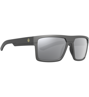 Profile of Becnara polarized prescription ready sunglasses for fishing, hunting and shooting in color dark gray with shadow gray flash lenses.