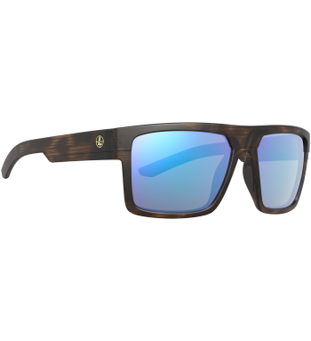 Profile of Becnara polarized prescription ready sunglasses for fishing, hunting and shooting in color Matte Tortoise with Blue Mirror lenses.