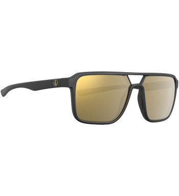 Profile of Bridger polarized prescription ready sunglasses for fishing, hunting and shooting in color Matte Black with Bronze Mirror lenses.