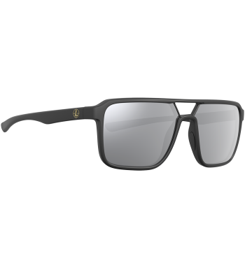 Profile of Bridger polarized prescription ready sunglasses for fishing, hunting and shooting in color matte black with shadow gray flash lenses.