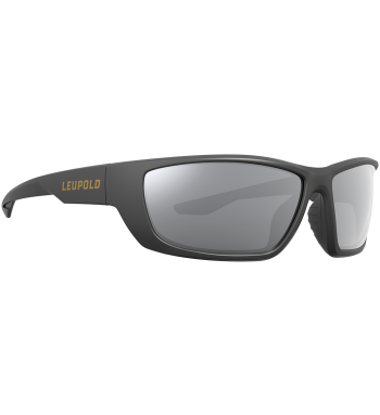 Profile of Cheyenne polarized prescription ready sunglasses for fishing, hunting and shooting in color Matte Black with shadow gray flash lenses.