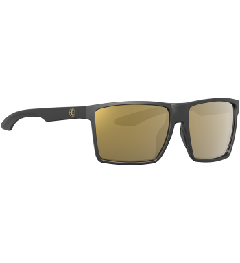 Profile of DeSoto polarized prescription ready sunglasses for fishing, hunting and shooting in color Matte Black with Bronze Mirror lenses.