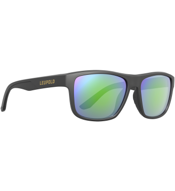 Profile of Katmai polarized prescription ready sunglasses for fishing, hunting and shooting in color Matte Black with Emerald Mirror lenses.