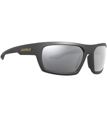 Profile of Packout polarized prescription ready sunglasses for fishing, hunting and shooting in color matte black with shadow gray flash lenses.