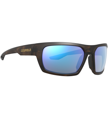 Profile of Packout polarized prescription ready sunglasses for fishing, hunting and shooting in color Matte Tortoise with Blue Mirror lenses.