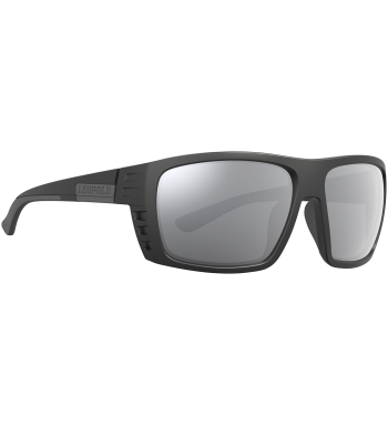 Profile of Payload polarized prescription ready sunglasses for fishing, hunting and shooting in color matte black with shadow gray flash lenses.