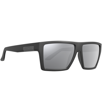 Profile of Refuge polarized prescription ready sunglasses for fishing, hunting and shooting in color matte black with shadow gray flash lenses.