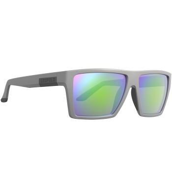 Profile of Refuge polarized prescription ready sunglasses for fishing, hunting and shooting in color Matte Gray with Emerald Mirror lenses.