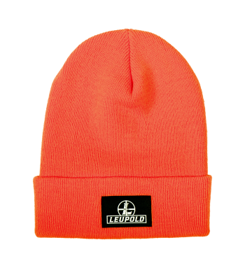 Front view of Leupold Reticle Beanie in Blaze Orange.