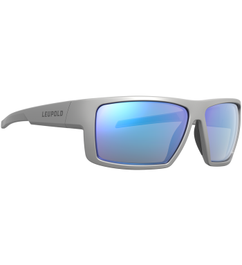 Profile of Switchback polarized prescription ready sunglasses for fishing, hunting and shooting in color Matte Gray with Blue Mirror lenses.