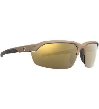 Profile of Tracer polarized prescription ready sunglasses for fishing, hunting and shooting in color Shadow Tan with Bronze Mirror lenses.