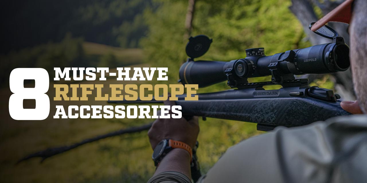 Hunter takes aim in the open country through a Leupold riflescope mounted on their rifle. 