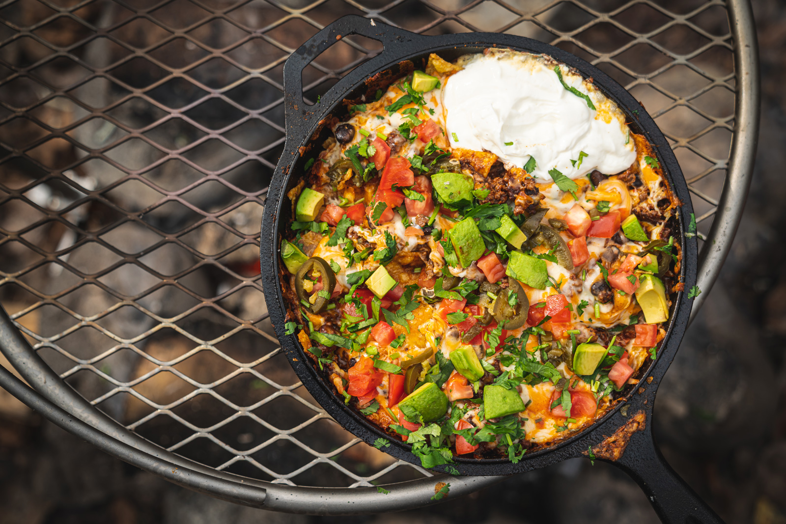 nachos over a campfire