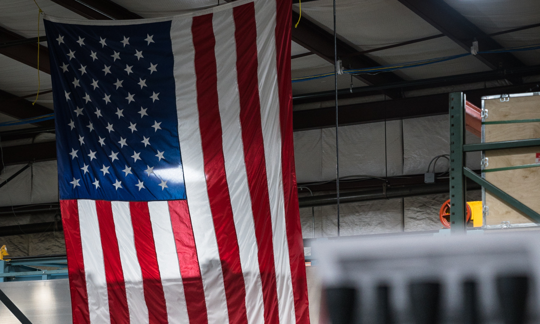 American flag in Leupold manufactory facilities, bottom of factory floor